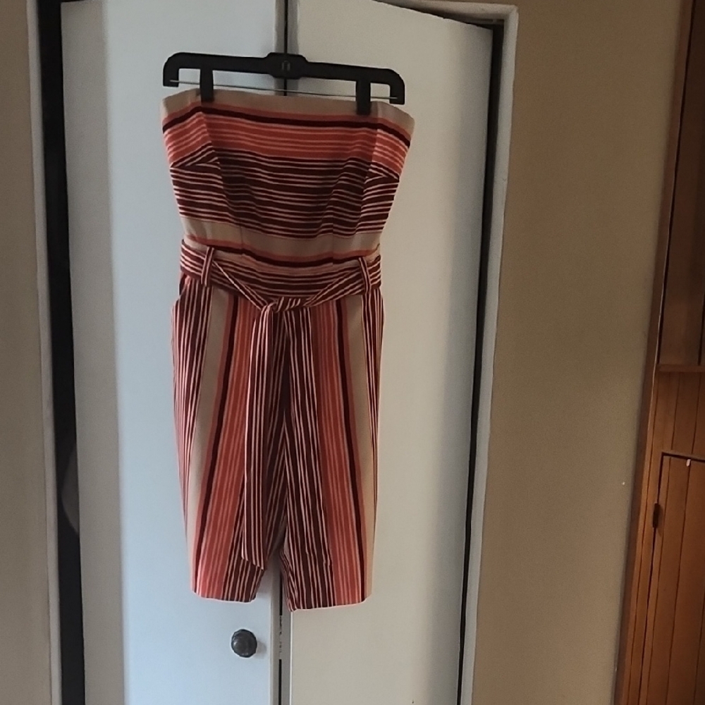Striped Strapless Dress - Red and White